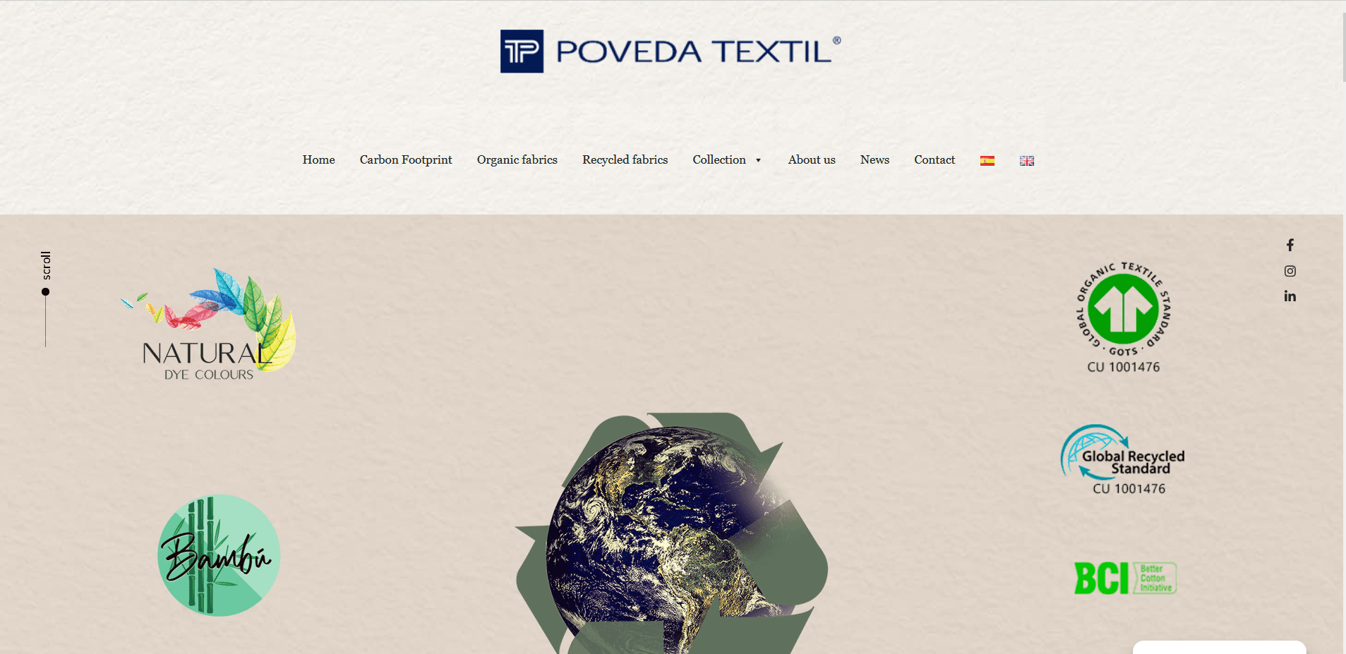 Página web Poveda Textil con certificaciones y logotipos