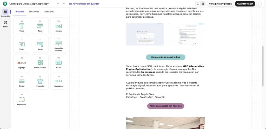 Diseñador web añadiendo elementos a un correo electrónico.
